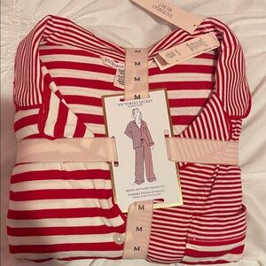 Victoria's Secret Red and White Striped Pajama Set